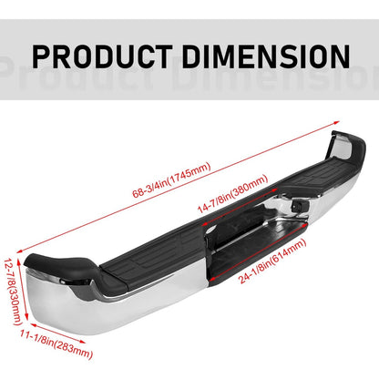 Rear Bumper Compatible With 2005-2015 Toyota Tacoma TO1103113 Bumper Assembly W/Pads Brackets and License Plate Lights Steel Chrome Fits Models With SR5 Package or Limited Package Only