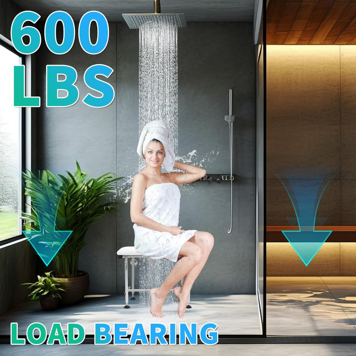 26 Inches x14.5 Inches Folding Shower Seat Wall Mount W/304 Stainless Legs, Adjustable Height Fold Down Bench for Bathroom, Wall Mounted Shower Stool Chair for Elderly Seniors Pregnant Disabled 600LBS LYOM-289