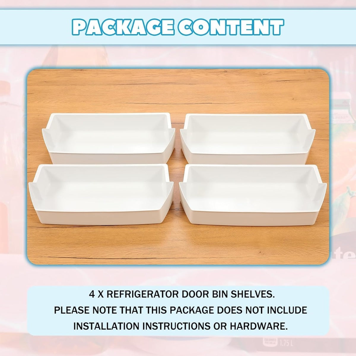 Kojem 2187172 Replacement Refrigerator Door Bin Shelf Compatible with Most Roper, Kitchenaid, Kirkland and Whirlpool models Refrigerator Door Bin White - 4 PCS