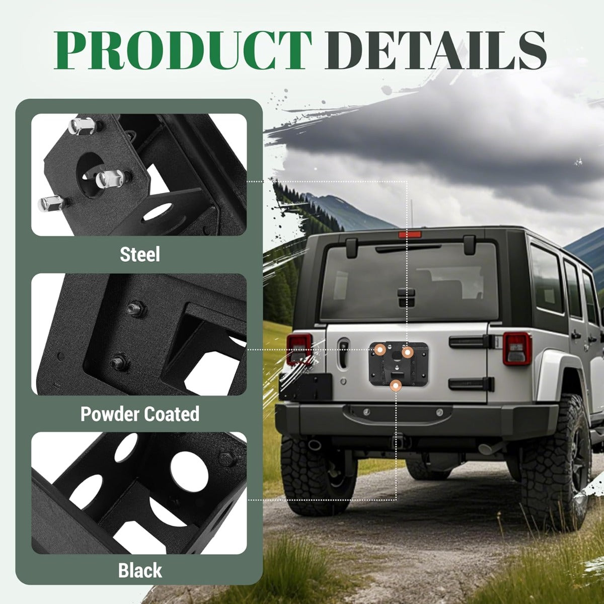 Heavy Duty Spare Tire Carrier Up to 40 inches Spare Wheel Compatible with 2007-2018 Jeep Wrangler JK JKU Spare Tire Lift Carrier Holder Rack Steel Powder Coated Black