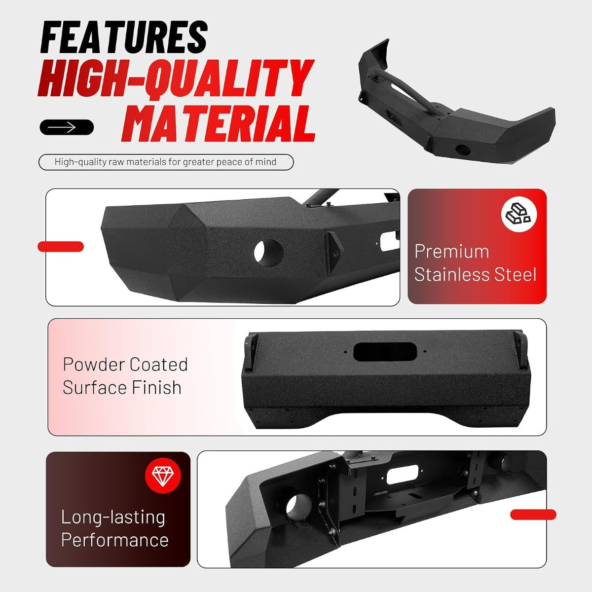 ALMULOO Front Bumper Compatible with 2003-2006 Chevy Chevrolet Silverado 1500 Powder Coated Steel (2 Packages)