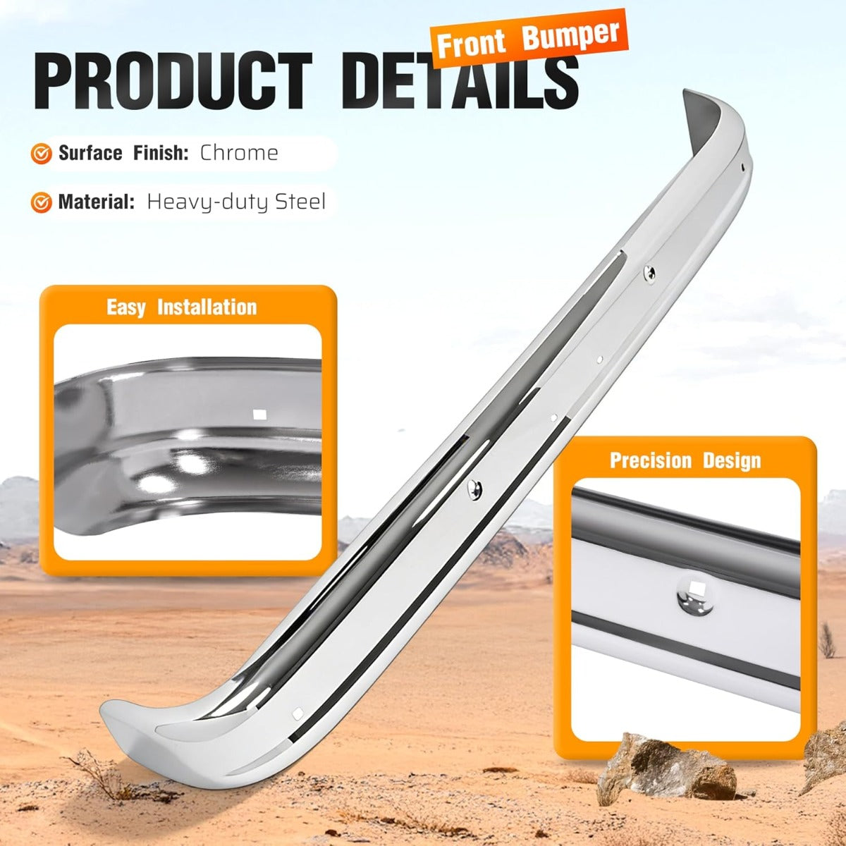 ALMULOO Front Bumper Cover Compatible with 1963-1966 Chevy C10/C20/C30/K10/K20 GMC 1000/1500/2500 Replace for 0848012CA Bumper Face Bar Steel Chrome Silvery
