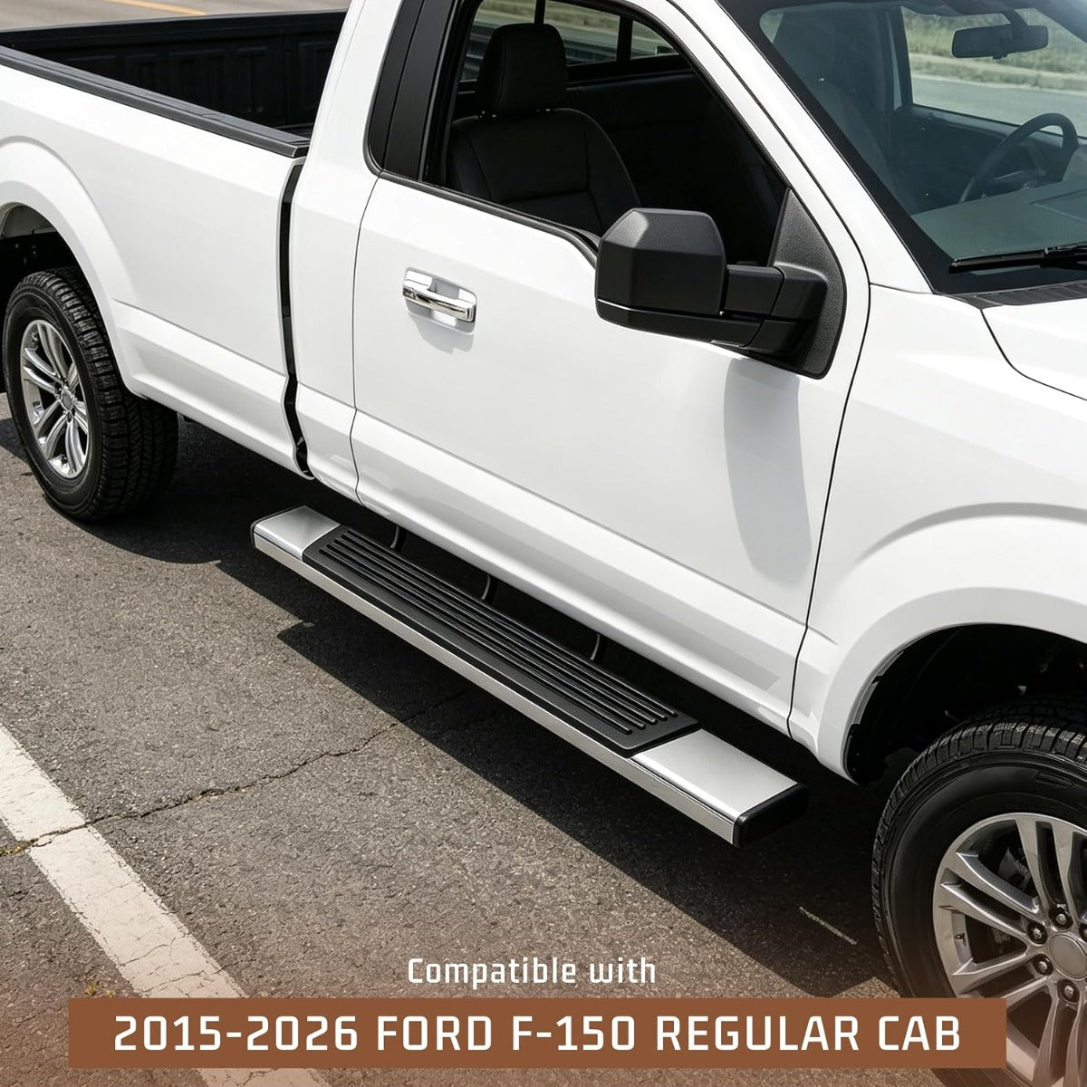 Side Steps Compatible with 2015-2026 Ford F-150 Regular Cab Running Boards Step Nerf Bars 304 Stainless Steel+Steel+Plastic Silvery+Black