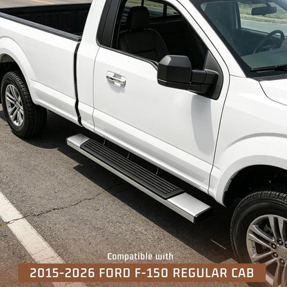 Side Steps Compatible with 2015-2026 Ford F-150 Regular Cab Running Boards Step Nerf Bars 304 Stainless Steel+Steel+Plastic Silvery+Black