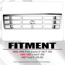 Front Grille Grill Compatible with 1992-1997 Ford Bronco F-150 F-250 HD F-350 Bumper Grille Replacement for FO1200173 F4TZ8200A Grill Assembly Chrome Silvery