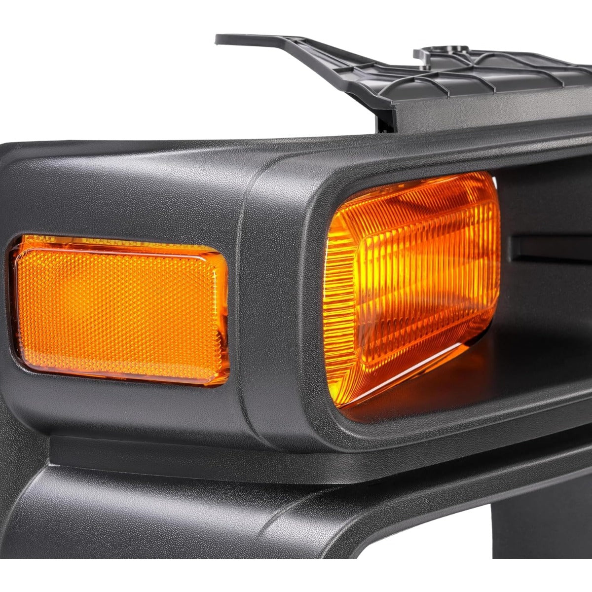 HECASA Right Headlight Bezel w/Turn Signal Light Compatible with 2008-2019 Ford E150/E250/E350 Super Duty Headlamp Cover Door Bezel Trim Yellow Lens Black Bezel Passenger Side