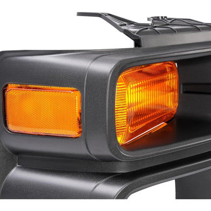 HECASA Right Headlight Bezel w/Turn Signal Light Compatible with 2008-2019 Ford E150/E250/E350 Super Duty Headlamp Cover Door Bezel Trim Yellow Lens Black Bezel Passenger Side