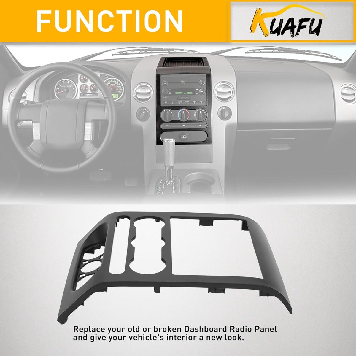 Dash Radio Bezel Center Trim Panel Compatible with 2004-2008 Ford F-150 Replacement for 4L3Z-1504302-AAA, 4L3Z1504302AAA