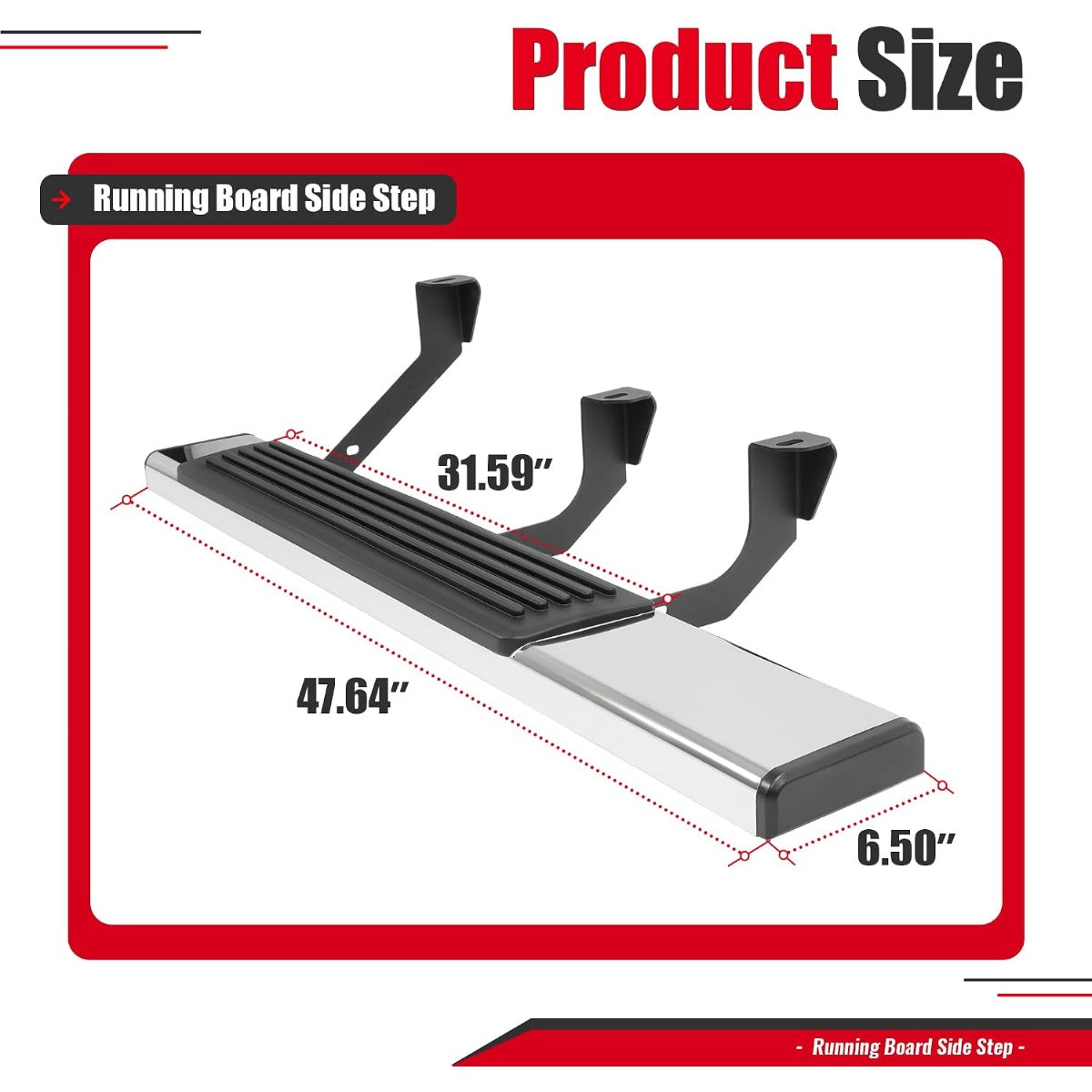6.5 inch Running Board Side Step Compatible with 2002-2008 Dodge Ram 1500 2500 Regular Cab Step Nerf Bar 304 Stainless Steel+Plastic Powder Coated+Textured Black+Silvery