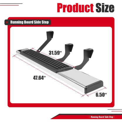 6.5 inch Running Board Side Step Compatible with 2002-2008 Dodge Ram 1500 2500 Regular Cab Step Nerf Bar 304 Stainless Steel+Plastic Powder Coated+Textured Black+Silvery