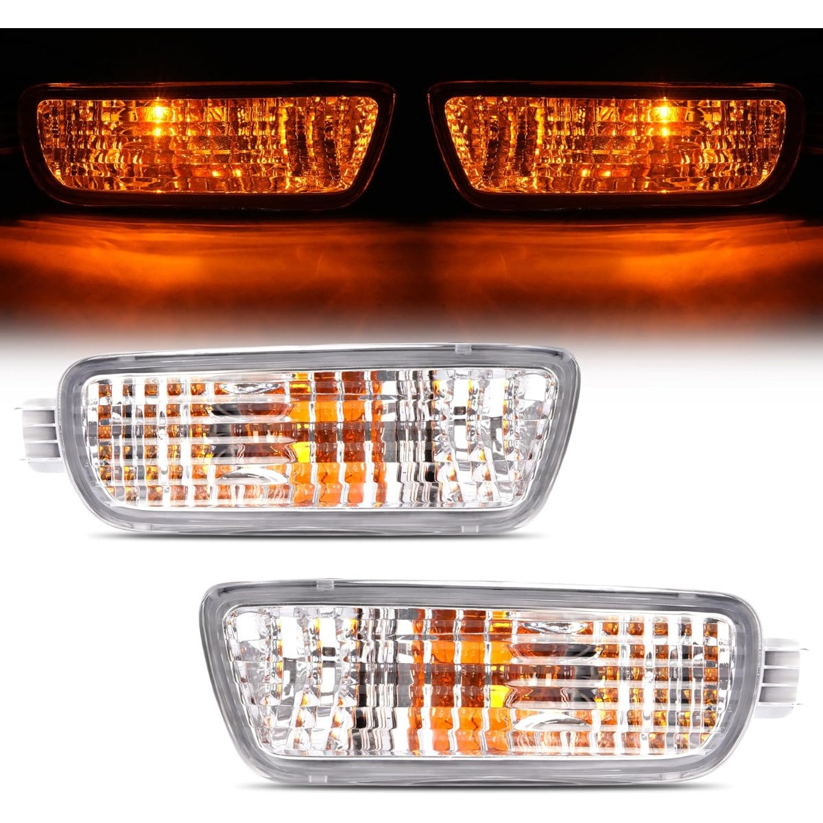 HECASA Pair Turn Signal Light w/Bulbs Compatible with 2001-2004 Toyota Tacoma Replacement for TO2531140 TO2530140 Front Bumper Turn Signal Parking Lamp Clear Lens Driver & Passenger Side