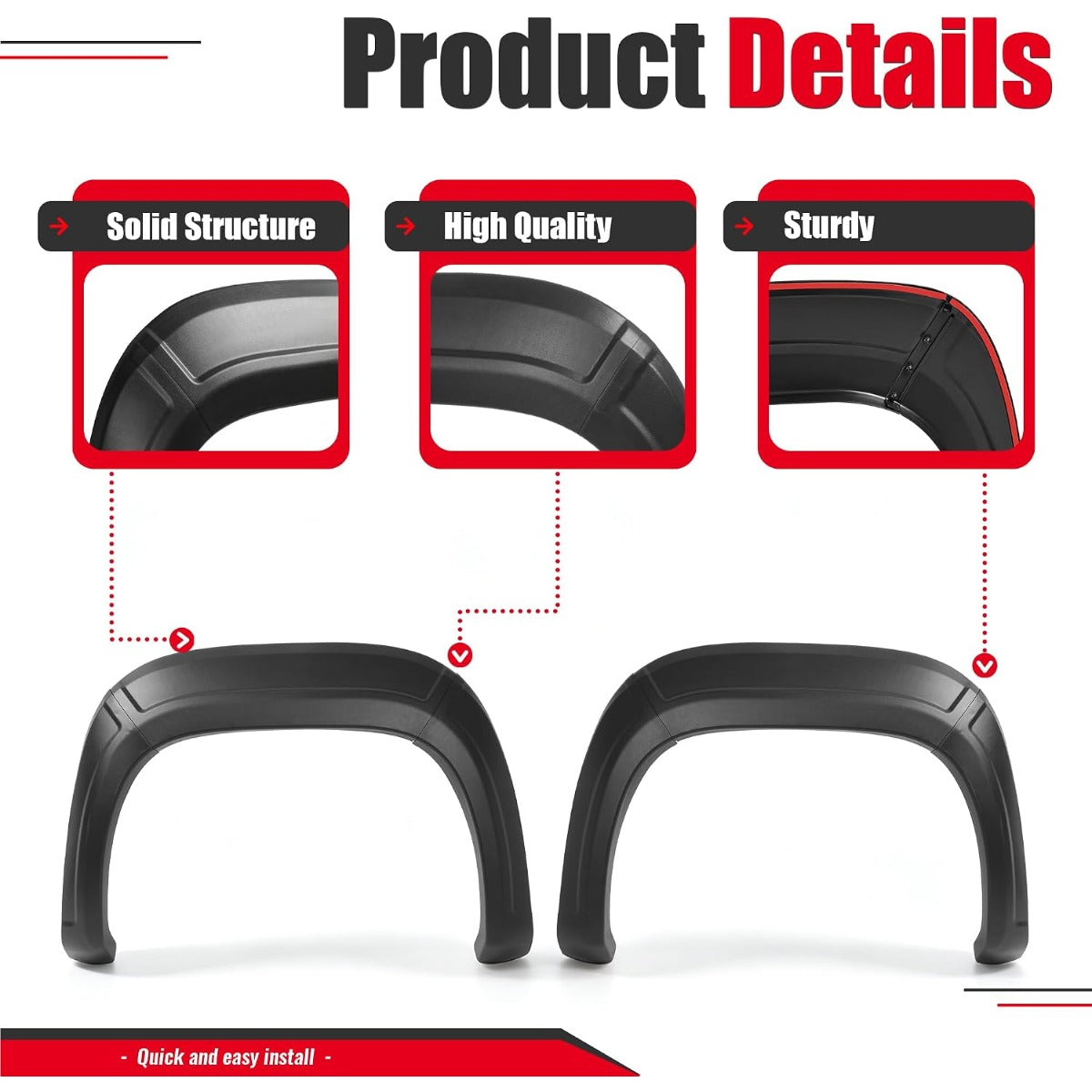 4Pcs Fender Flares Compatible with 2007-2013 GMC Sierra 1500 2500HD 3500HD 6'6" bed Front & Rear Wheel Cover Protector Plastic(PP) Textured Black