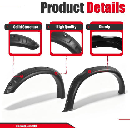 4Pcs Fender Flares Set Compatible with 1995-2004 Toyota Tacoma Pickup Models Wheel Front & Rear Wheel Arch Cover Protector Plastic(PP) Textured Black