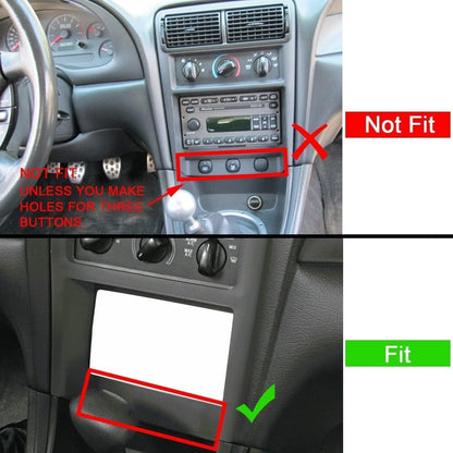 Double Din Install Bezel Kit Compatible with 1994-2002 Ford Mustang Plastic Black Interior Car Radio Stereo 2 Din Dash Kit Fit Base Model Only (No Lower Buttons)