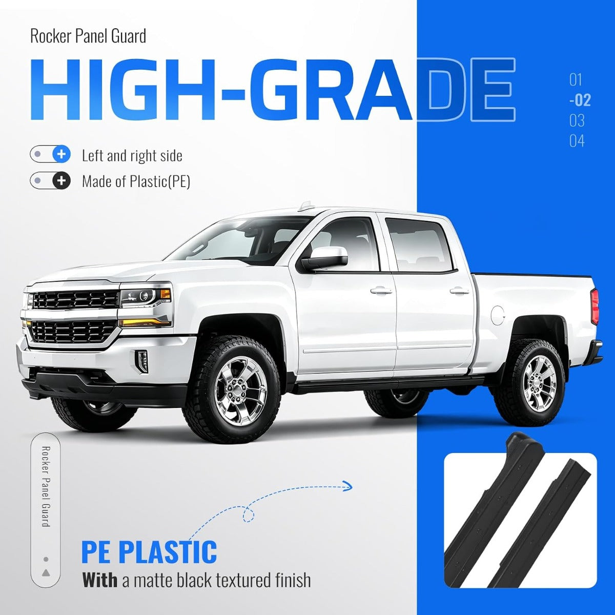 4PCS Rocker Panel Guard Compatible with 2014-2018 Chevy GMC