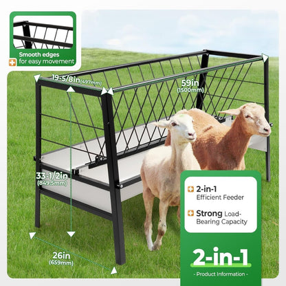 Pasture Hay Feeder 2 in 1 55 Gallon Livestock Feed Trough with 22