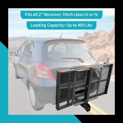 New Mobility Carrier Ramp Hitch Mounted 46.2 x 26.8 x 38.7 500 lbs for Wheelchair Electric Scooter Medical Disability with Rack Ramp Capacity Steel w/3 Inches Rail Fit 2 Inches Hitch Receiver SUV Truck Van Car T-NS-SCC001-F