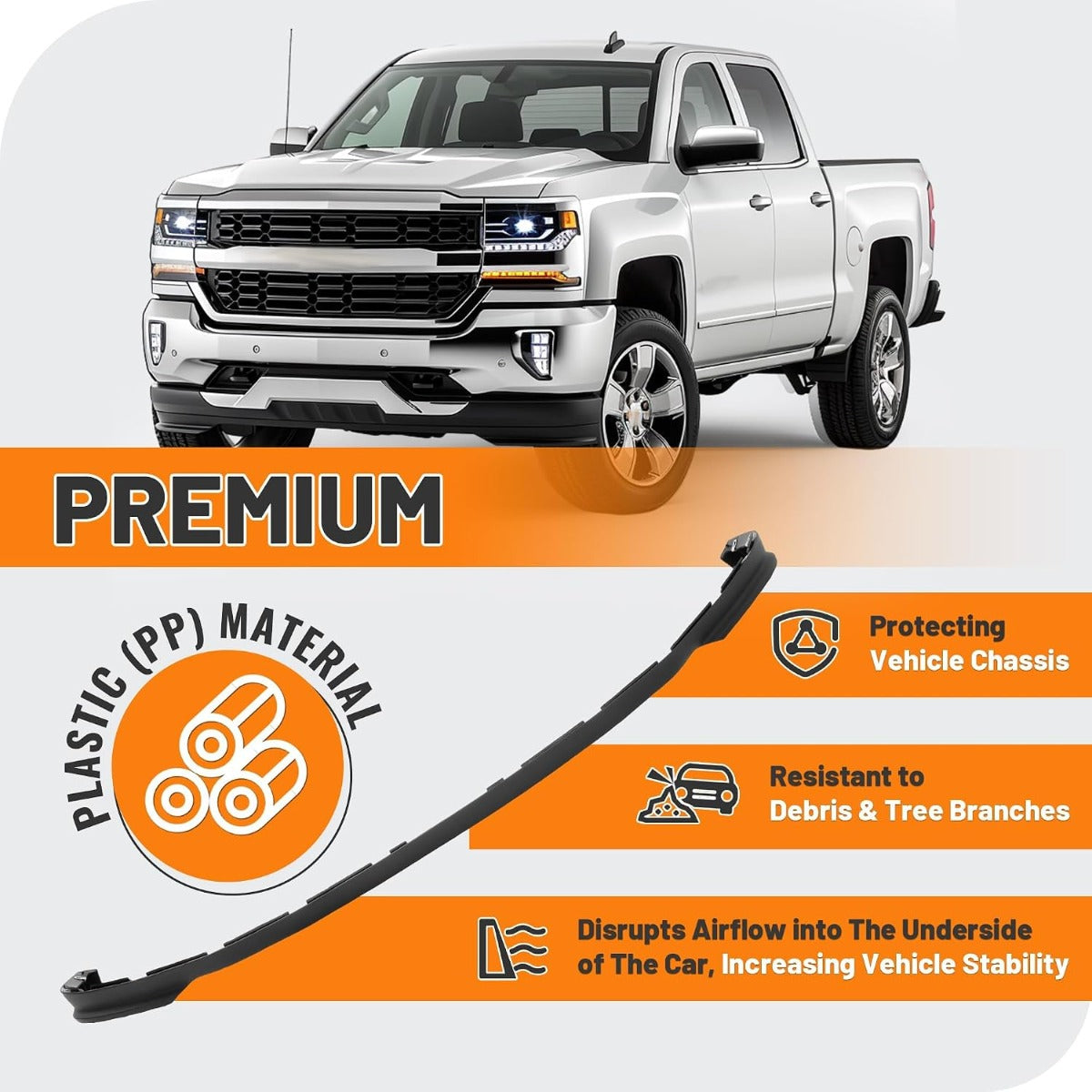Front Lower Bumper Air Dam Deflector Compatible with 2016-2018 Chevy Chevrolet Silverado 1500, 2019 Silverado 1500 LD Models Replace for GM1092250, 23496677 Valance Panel Plastic
