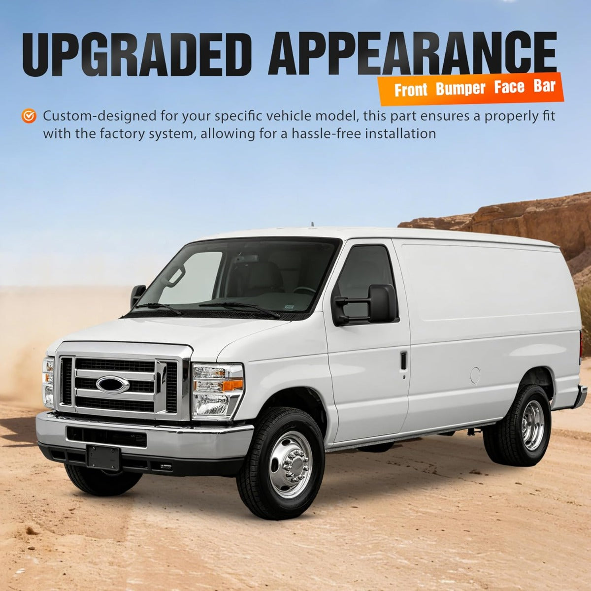 ALMULOO Steel Front Bumper Face Bar Compatible with 2008-2014 Ford E-150/E-250 and 2008-2019 Ford E-350 Super Duty/E-450 Super Duty Replace 8C2Z17757B FO1002410 Chrome Silvery split design in 3pcs
