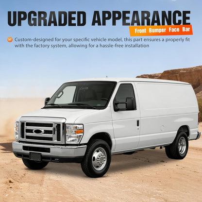 ALMULOO Steel Front Bumper Face Bar Compatible with 2008-2014 Ford E-150/E-250 and 2008-2019 Ford E-350 Super Duty/E-450 Super Duty Replace 8C2Z17757B FO1002410 Chrome Silvery split design in 3pcs