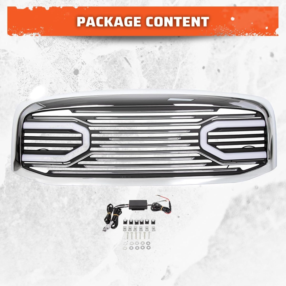 Front Horn Grille Grill W/Light Compatible with 2006-2009 Dodge RAM 2500 3500 2006-2008 Dodge RAM 1500 Chrome Replacement Shell