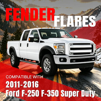 4Pcs Fender Flares Set Compatible with 2011-2016 Ford F-250 F-350 Super Duty Front & Rear Wheel Arch Cover Protector Plastic(PP) Textured Black