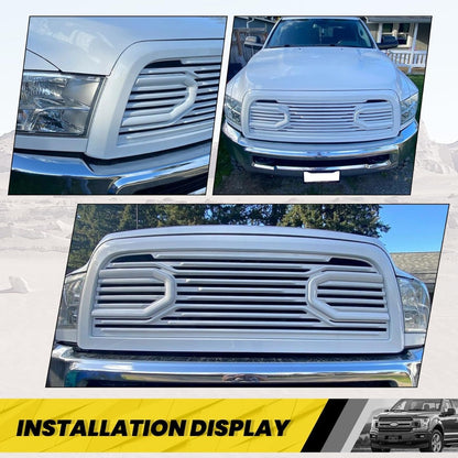 Front Hood Bumper Grille Replacement Compatible with 2010-2018 Ram 2500/3500/4500 Shell Big Horn Horizontal Style (Black W/O Lights)