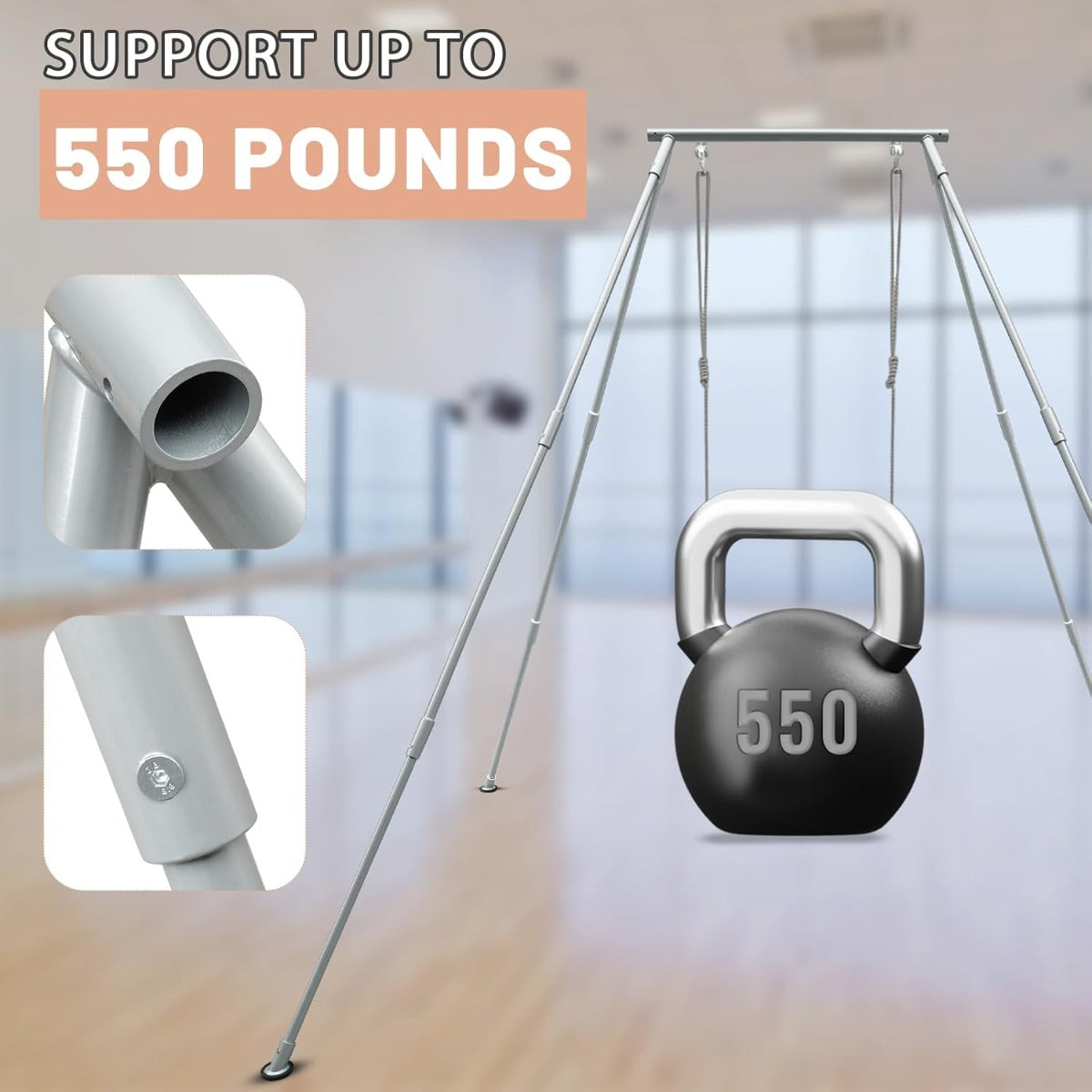 ECOTRIC 8.1FT Aerial Yoga Swing Stand Steel Frame Triangle Structure for | Indoor Outdoor Use, 550lbs Capacity