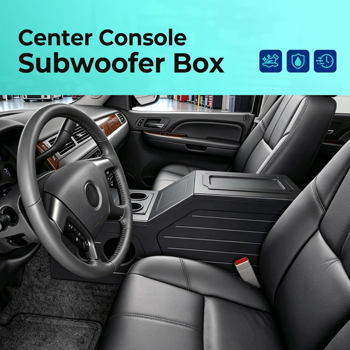 Center Console Subwoofer Box Compatible with 07-13 Chevy/GMC Crew | Crew /Single And Quad Cab MDF+Plastic(ABS) PVC Black Finish Black
