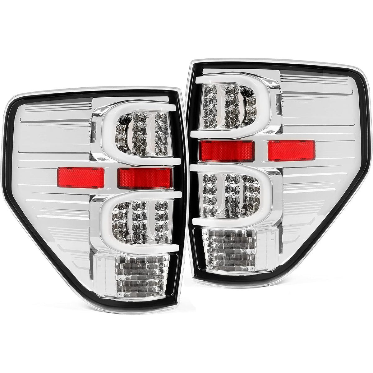HECASA LED Rear Tail Light Compatible with 2009-2014 Ford F150 LED Tube Bar LH&RH Clear Lens lamp Plastic Running/Brake/Reverse Light Turn Signal Replacement for FO2818143