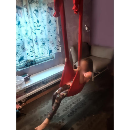 KUAFU 6.56 Yards Aerial Silks for Home Yoga Swing Therapy Swing Aerial | Hammock w/Extension Straps, o-Slings, Carabiners Red