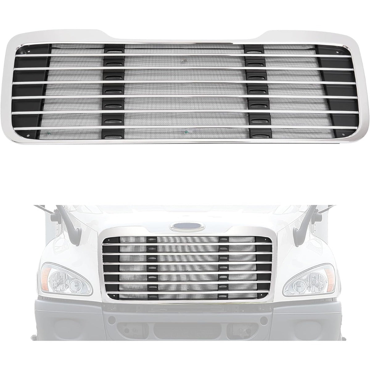 Front Grille Compatible with 2002-2022 Freightliner M2 Business Class 100 106 112 1714787000 A1714787001 Bumper Grill w/Bug Screen Chrome+Painted