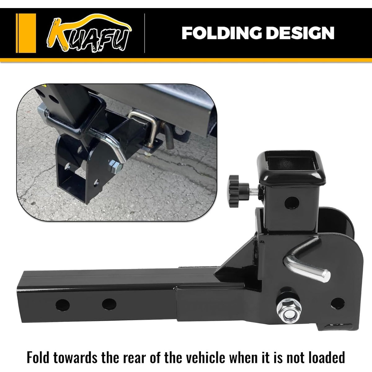2" Folding Hitch Adapter (Trailer Hitch Folding Extender) with 16.3" Length Compatible with 2 Inch Trailer Hitch Extension Shank Mount Cargo Wheelchair Carrier Adapter 500lbs Weight Capacity