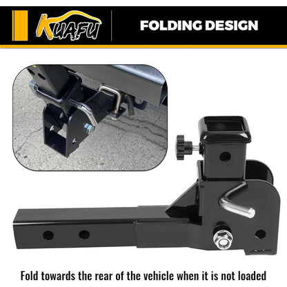 2" Folding Hitch Adapter (Trailer Hitch Folding Extender) with 16.3" Length Compatible with 2 Inch Trailer Hitch Extension Shank Mount Cargo Wheelchair Carrier Adapter 500lbs Weight Capacity