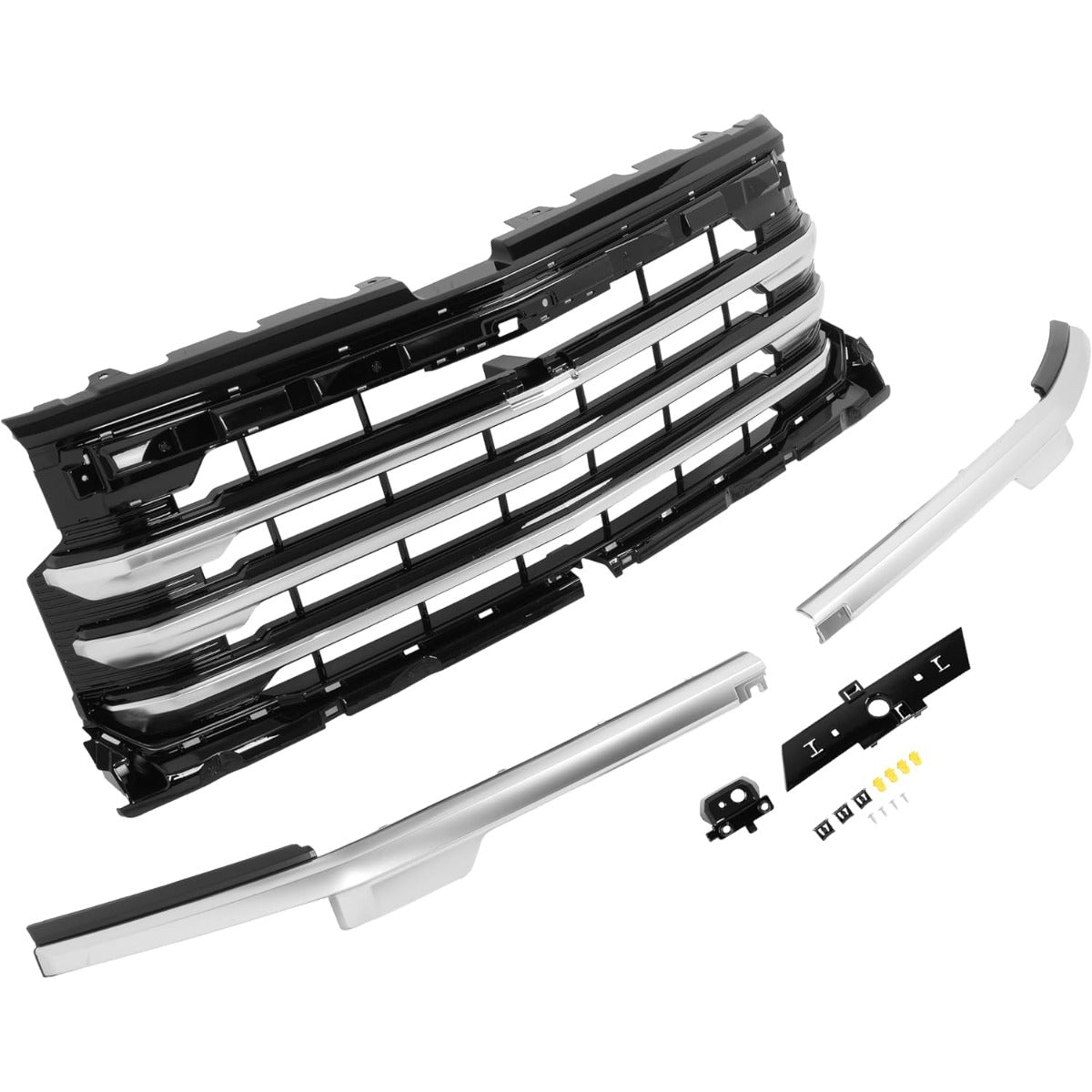 Front Grill Compatible with 2022-2024 Chevrolet Silverado 1500 High Country Front Bumper Grille Plastic(ABS) Painted+Chrome Black+Silvery Replacement for 84884906 85516948