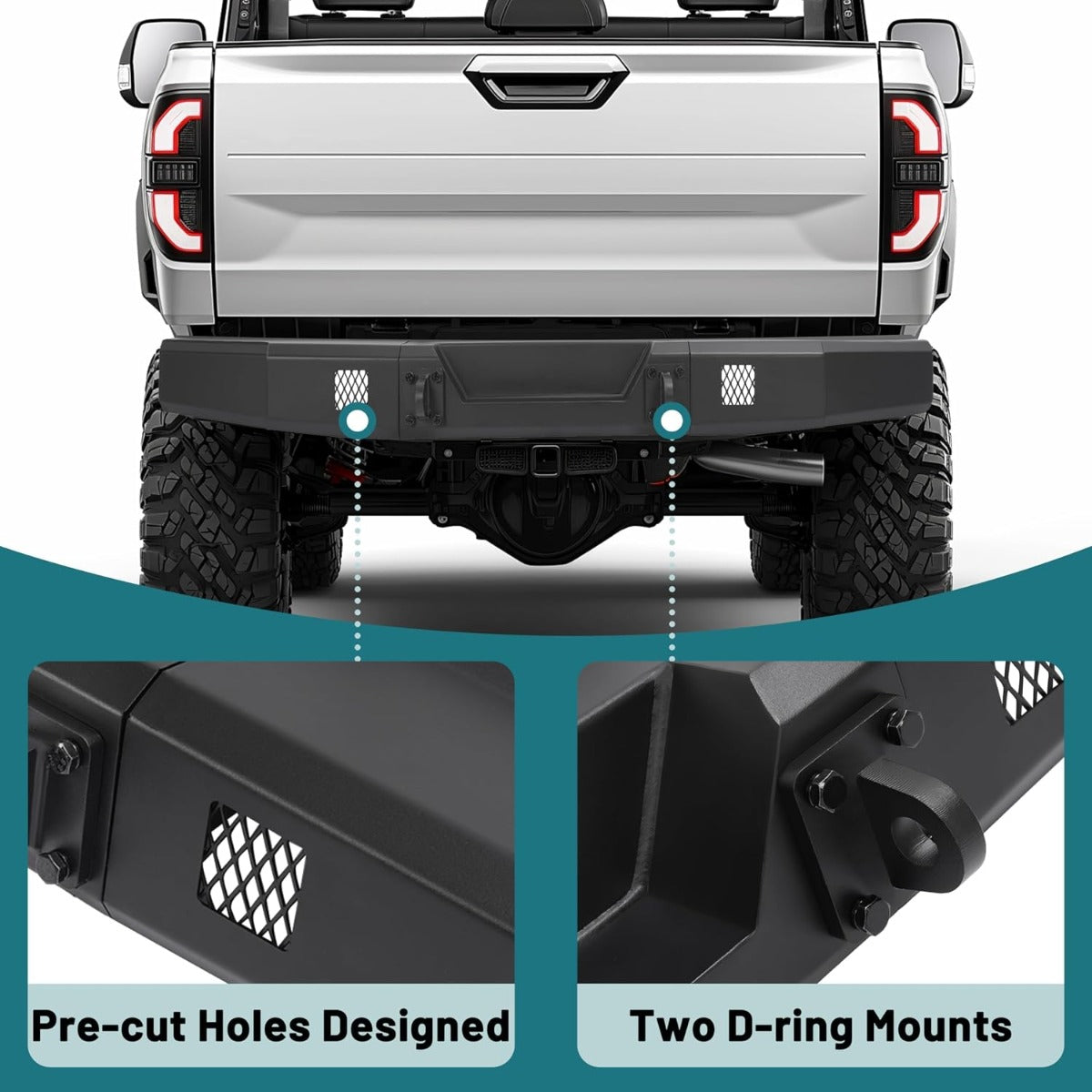 Rear Bumper W/D-Ring Base Heavy Duty Compatible with Polaris Ranger 1000/XP 1000/Crew 1000 2018-2025 Pre-drilled for Lights Protect Rear End Power Coated