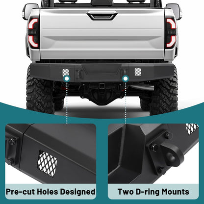 Rear Bumper W/D-Ring Base Heavy Duty Compatible with Polaris Ranger 1000/XP 1000/Crew 1000 2018-2025 Pre-drilled for Lights Protect Rear End Power Coated