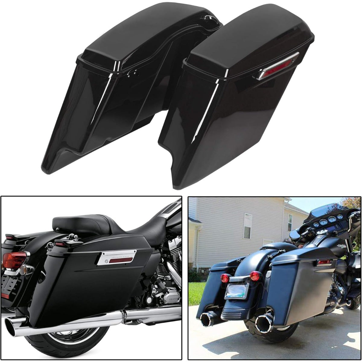 5'' Stretched Extended Saddlebags  for  1993-2013 Harley Davidson Touring Road King Road Glide Street Glide Electra Glide Ultra Classic Hard Saddle Bags W/Lid & Latch Key