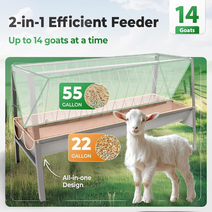 Pasture Hay Feeder 2 in 1 55 Gallon 59 in Livestock Feed Trough