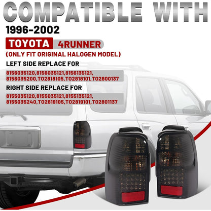 HECASA Tail Lights Compatible with 1996-2002 Toyota 4Runner LED Rear Brake Tail Lamps Driver and Passenger Side (Smoke Lens Black Housing)
