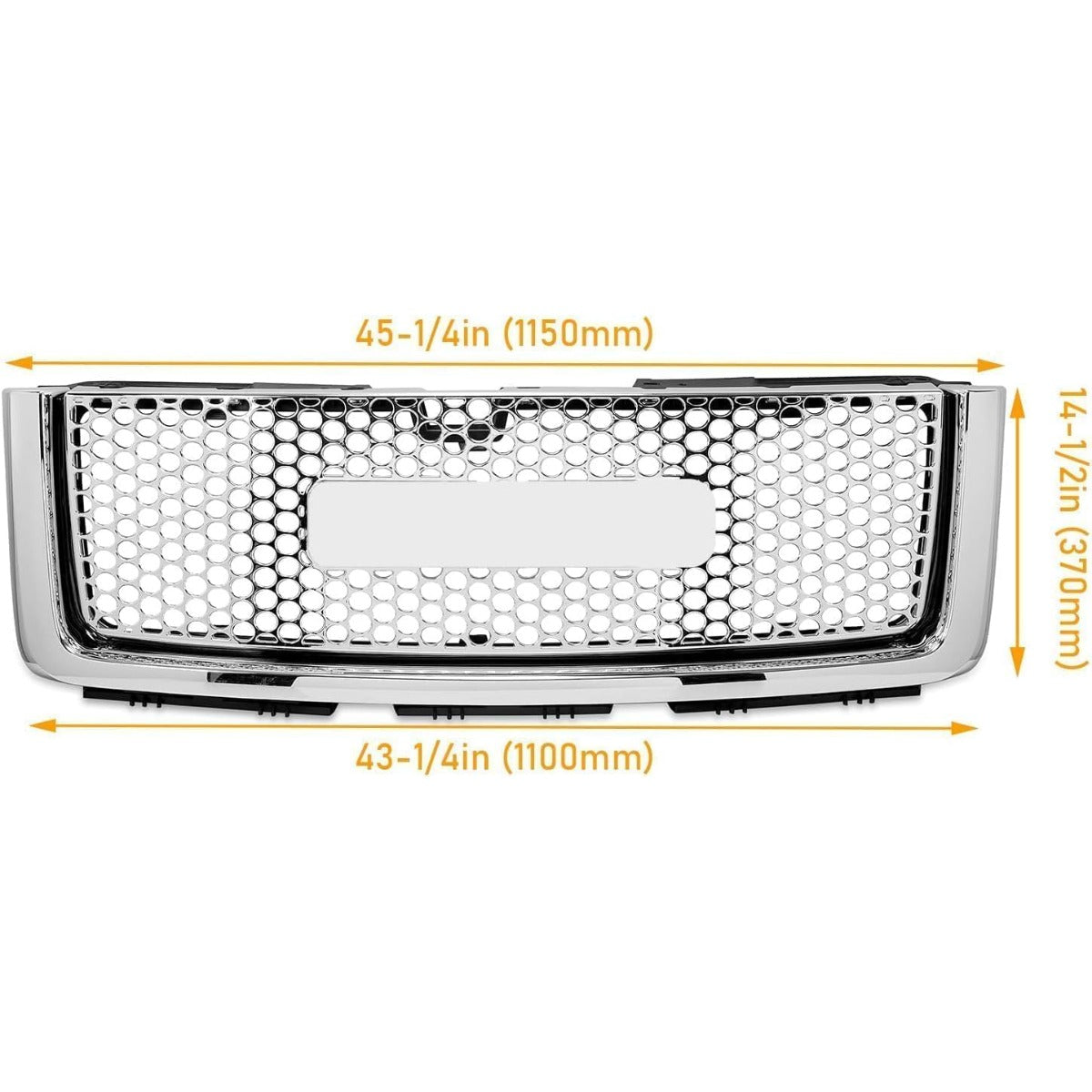 Front Upper Grill Grille Compatible with 2007-2013 GMC Sierra 1500 Denali Hood Mesh Bumper Grille Chrome
