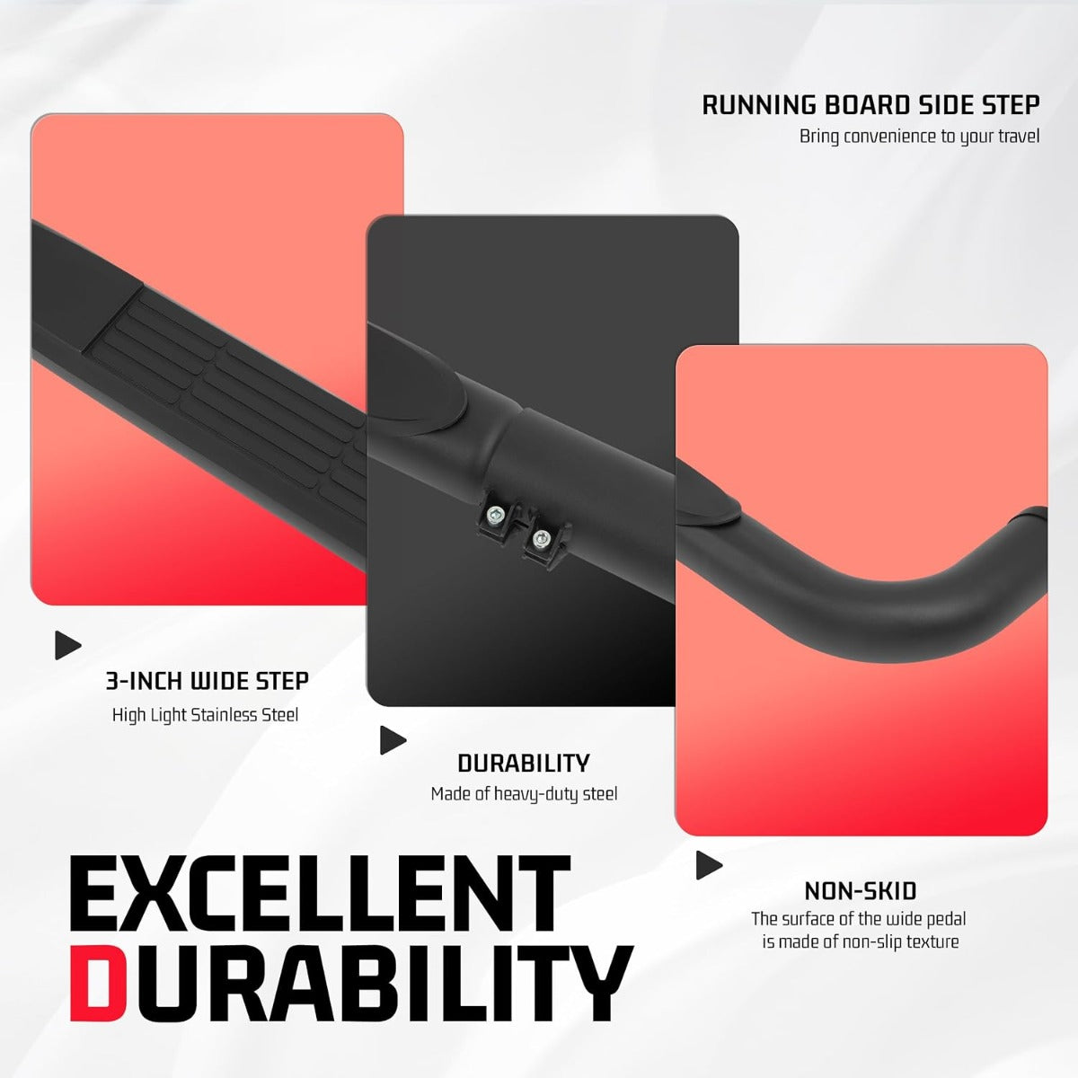 Side Steps Compatible with 1999-2018 Chevy Chevrolet Silverado & GMC Sierra 1500 2500 2500HD 3500 3500HD Regular Cab Running Boards Step Bars Steel+Plastic Powder Coated Black