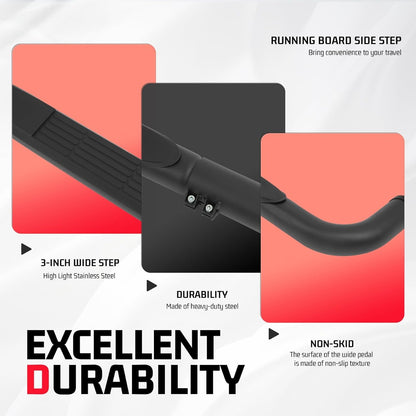 Side Steps Compatible with 1999-2018 Chevy Chevrolet Silverado & GMC Sierra 1500 2500 2500HD 3500 3500HD Regular Cab Running Boards Step Bars Steel+Plastic Powder Coated Black