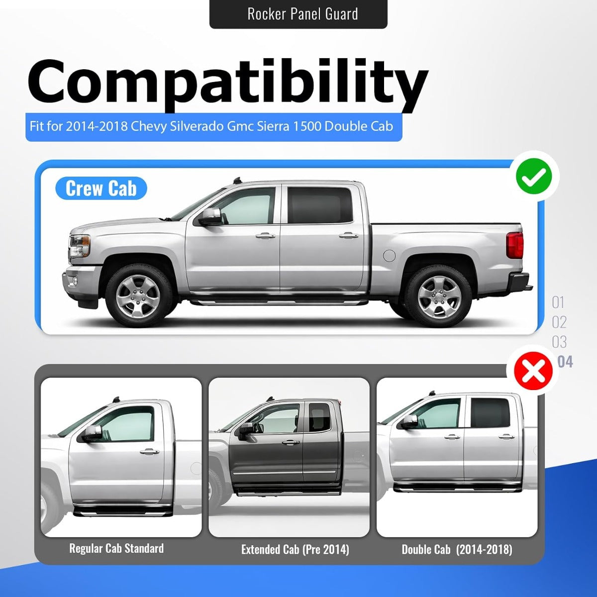 4PCS Rocker Panel Guard Compatible with 2014-2018 Chevy GMC
