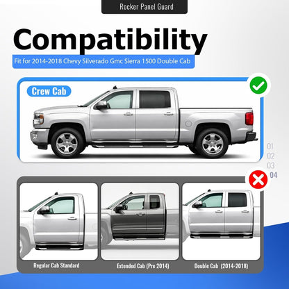 4PCS Rocker Panel Guard Compatible with 2014-2018 Chevy GMC