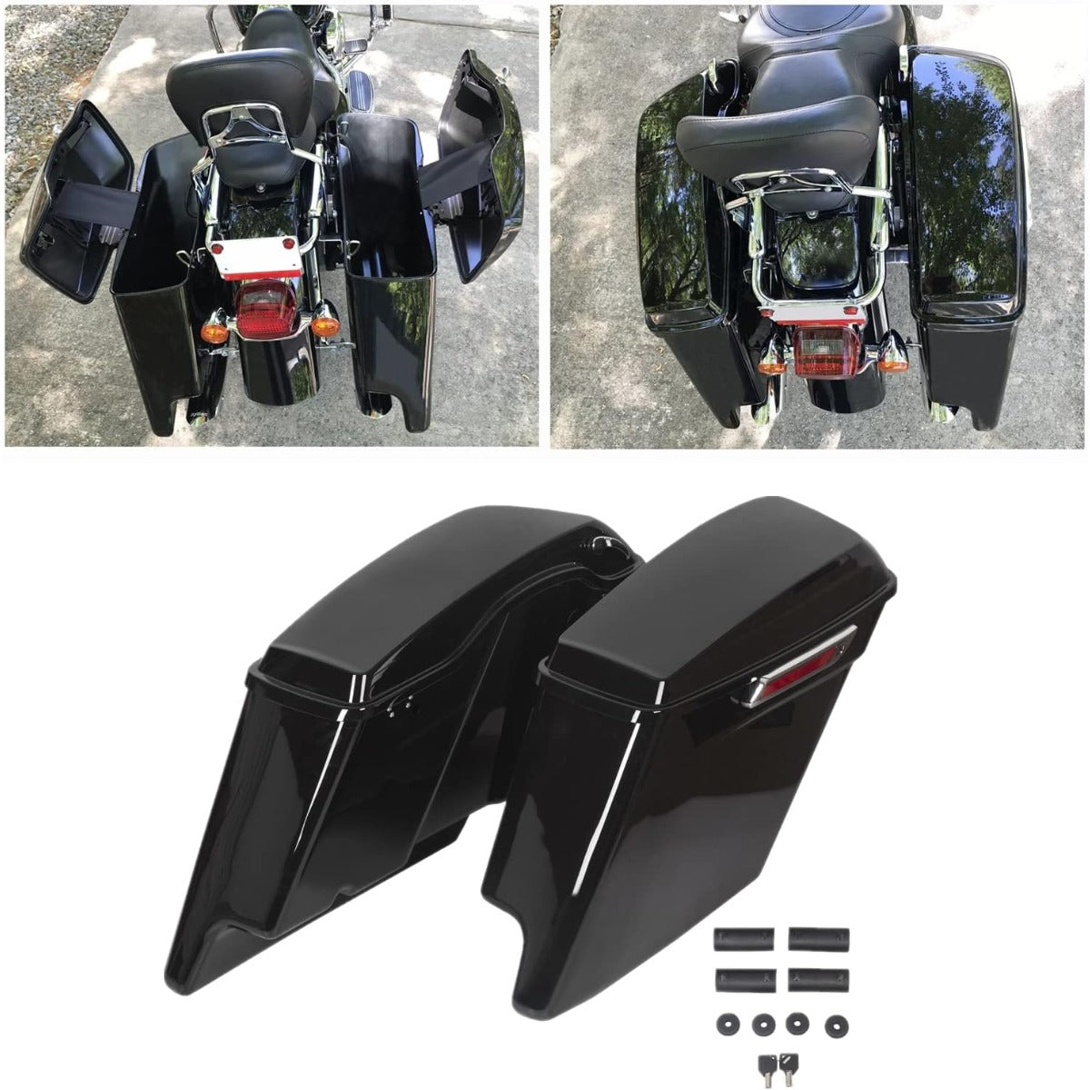 5'' Stretched Extended Saddlebags  for  1993-2013 Harley Davidson Touring Road King Road Glide Street Glide Electra Glide Ultra Classic Hard Saddle Bags W/Lid & Latch Key