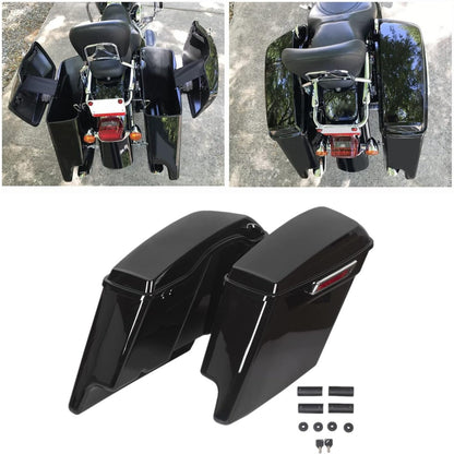 5'' Stretched Extended Saddlebags  for  1993-2013 Harley Davidson Touring Road King Road Glide Street Glide Electra Glide Ultra Classic Hard Saddle Bags W/Lid & Latch Key
