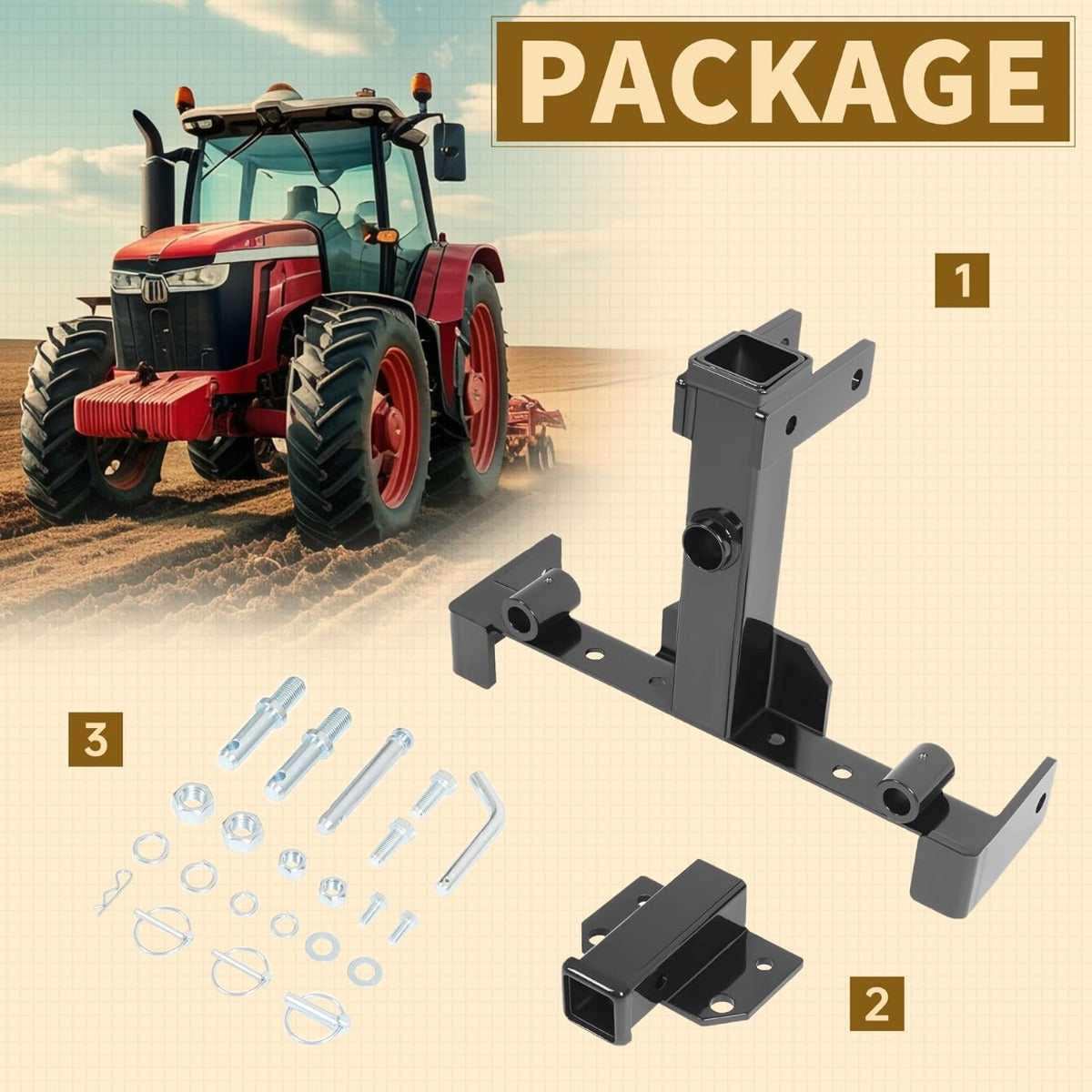 3 Point Hitch Receiver Universal Compatible with Category 1 Tractors Trailer Gooseneck Drawbar Receiver w/Spear Holes Black Steel Powder Coated