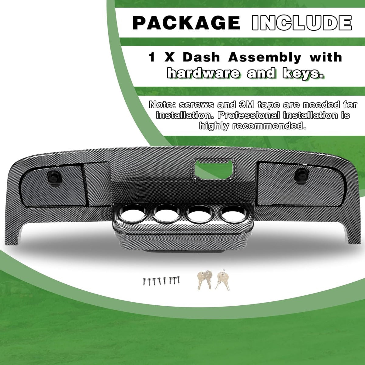 Golf Cart Dash Assembly Compatible with 1994-2013 EZGO TXT Golf Cart Dashboard Dash Kit Carbon Fiber Printing (w/Hardware and Keys)
