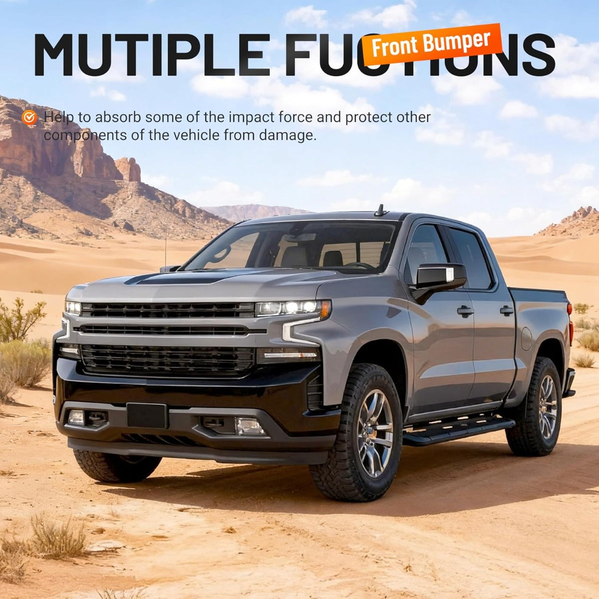 ALMULOO Front Bumper Face Bar 3Pcs Compatible with 2019-2022 Chevy Silverado 1500 W/O Park Assist Sensor Holes Replacement for GM1002875 84588804 Front Bumper Cover Steel Powder Coated Black